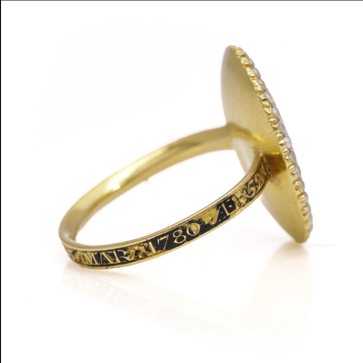 Georgische sepia mourning ring 21ct Geel goud 1780