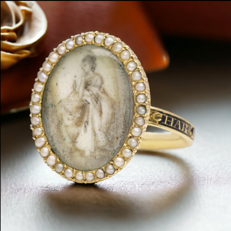 Georgische sepia mourning ring 21ct Geel goud 1780